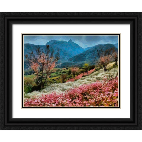 Flower Field I Black Ornate Wood Framed Art Print with Double Matting by Medeiros, Celito