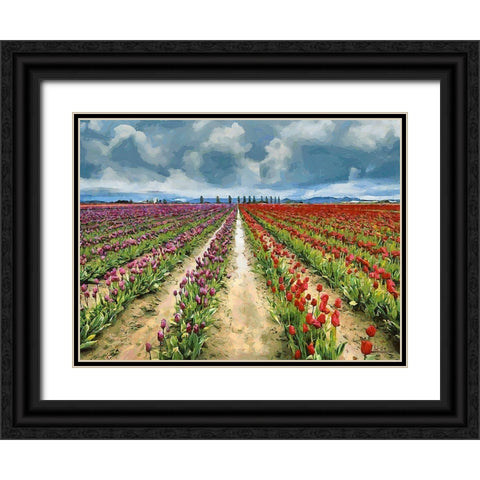 Tulip Field II Black Ornate Wood Framed Art Print with Double Matting by Medeiros, Celito