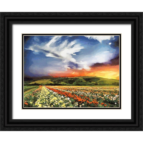 Tulip Field III Black Ornate Wood Framed Art Print with Double Matting by Medeiros, Celito