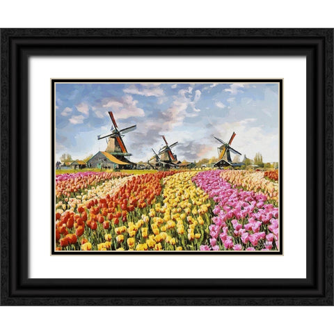 Tulip Field IV Black Ornate Wood Framed Art Print with Double Matting by Medeiros, Celito
