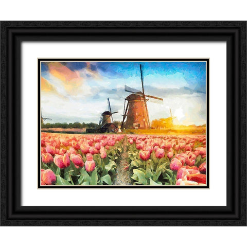 Tulip Field V Black Ornate Wood Framed Art Print with Double Matting by Medeiros, Celito