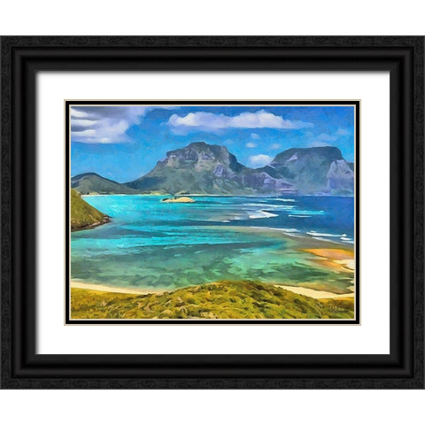 Blue Bay with Mountains Black Ornate Wood Framed Art Print with Double Matting by Medeiros, Celito