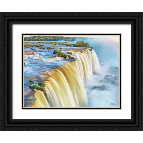 Iguazu Watterfalls Black Ornate Wood Framed Art Print with Double Matting by Medeiros, Celito