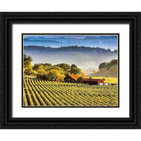 Wineyards Black Ornate Wood Framed Art Print with Double Matting by Medeiros, Celito