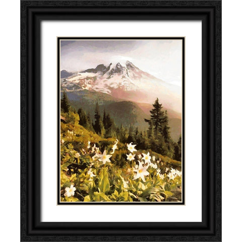 White Flowers in the Alps Black Ornate Wood Framed Art Print with Double Matting by Medeiros, Celito