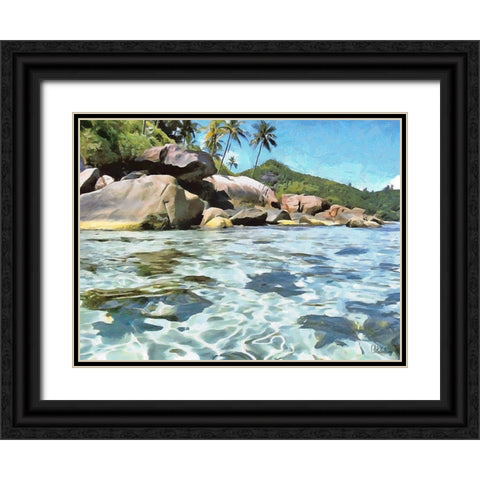Rock on Seychelles Black Ornate Wood Framed Art Print with Double Matting by Medeiros, Celito