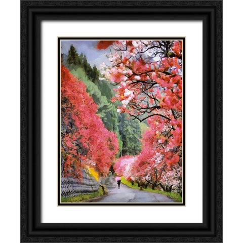 Pink Blooming Trees Black Ornate Wood Framed Art Print with Double Matting by Medeiros, Celito