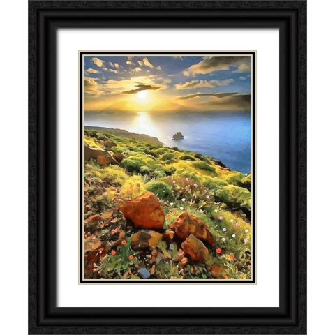 Romantic Sunset over the Shore Black Ornate Wood Framed Art Print with Double Matting by Medeiros, Celito