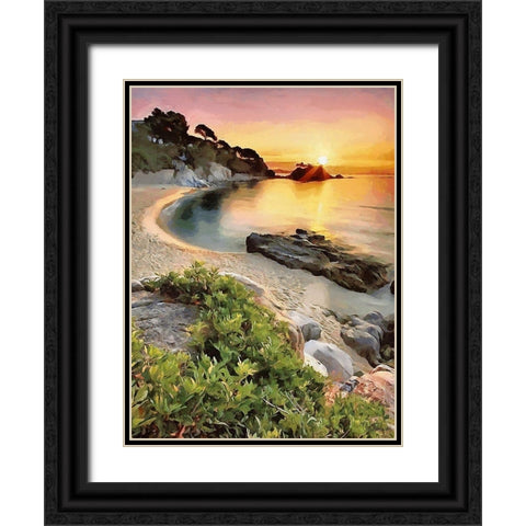 Romantic sunset over the Sandbeach Black Ornate Wood Framed Art Print with Double Matting by Medeiros, Celito