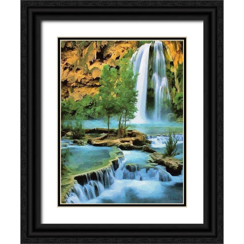 Amazing Watterfall II Black Ornate Wood Framed Art Print with Double Matting by Medeiros, Celito
