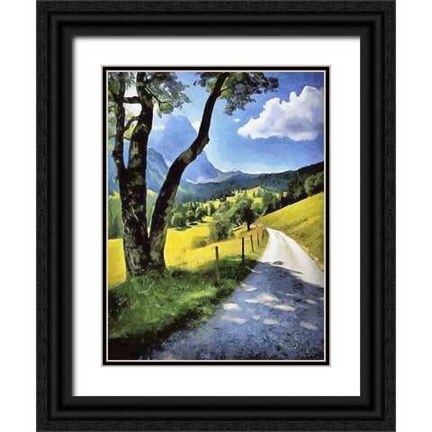 A Big Tree by the Way in the Alps Black Ornate Wood Framed Art Print with Double Matting by Medeiros, Celito