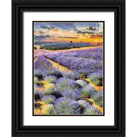 Lavender Field II Black Ornate Wood Framed Art Print with Double Matting by Medeiros, Celito