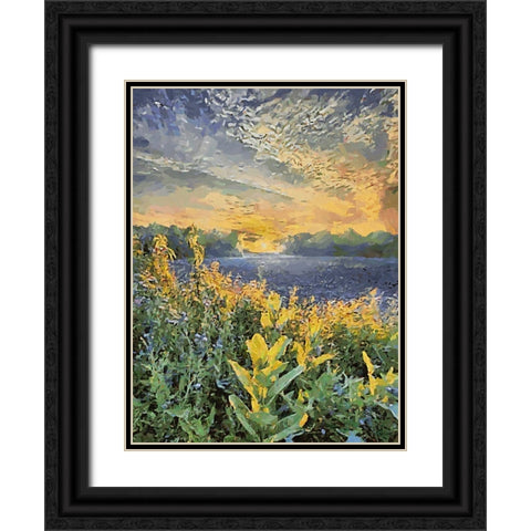 Sunset over Flowers II Black Ornate Wood Framed Art Print with Double Matting by Medeiros, Celito
