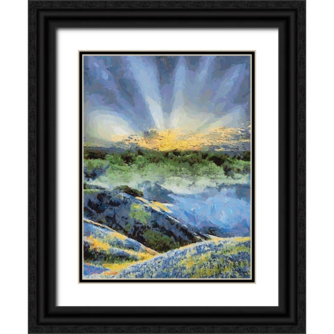 Sunset over Flowers III Black Ornate Wood Framed Art Print with Double Matting by Medeiros, Celito