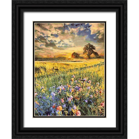 Sunset over Flowers IV Black Ornate Wood Framed Art Print with Double Matting by Medeiros, Celito