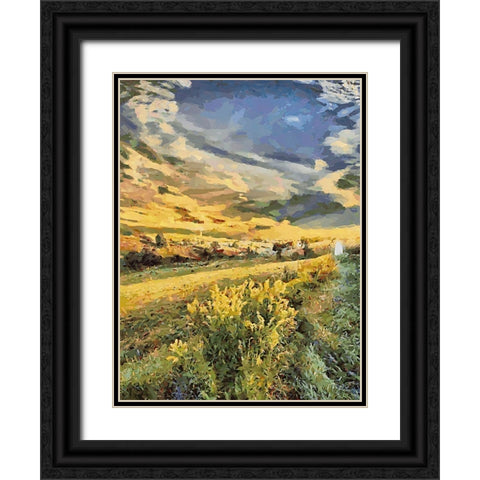 Sunset over Flowers V Black Ornate Wood Framed Art Print with Double Matting by Medeiros, Celito