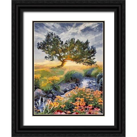 Sunset behind a Tree I Black Ornate Wood Framed Art Print with Double Matting by Medeiros, Celito