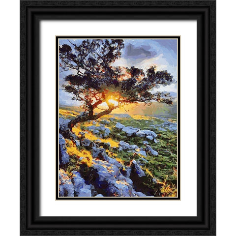 Sunset behind a Tree II Black Ornate Wood Framed Art Print with Double Matting by Medeiros, Celito