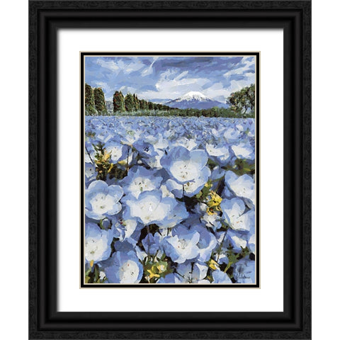 Field with Purple Flowers I Black Ornate Wood Framed Art Print with Double Matting by Medeiros, Celito