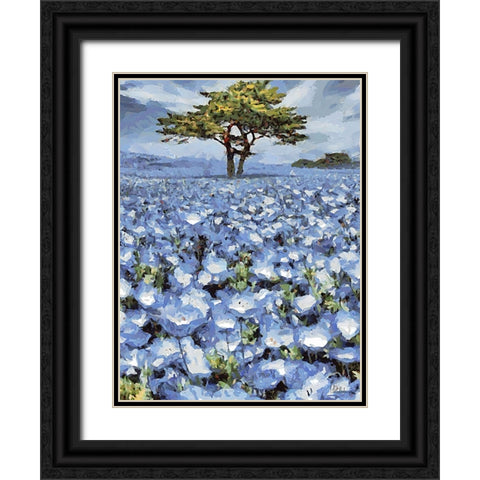 Field with Purple Flowers II Black Ornate Wood Framed Art Print with Double Matting by Medeiros, Celito