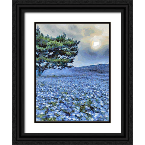 Field with Purple Flowers IV Black Ornate Wood Framed Art Print with Double Matting by Medeiros, Celito