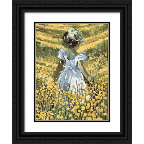 Small Girl with Flowers I Black Ornate Wood Framed Art Print with Double Matting by Medeiros, Celito