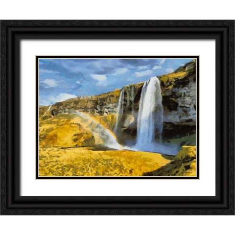 Watterfall Seljandfoss on  Iceland Black Ornate Wood Framed Art Print with Double Matting by Medeiros, Celito