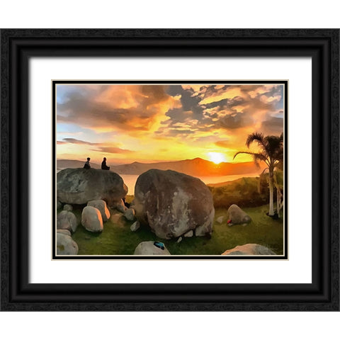Coupple on the Rock by Sunset Black Ornate Wood Framed Art Print with Double Matting by Medeiros, Celito