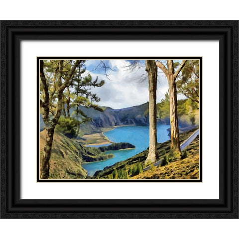 Blue Lake in the Mountains Black Ornate Wood Framed Art Print with Double Matting by Medeiros, Celito