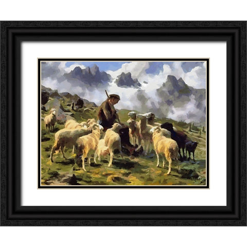 Sheep and Goat Collection X Black Ornate Wood Framed Art Print with Double Matting by Medeiros, Celito