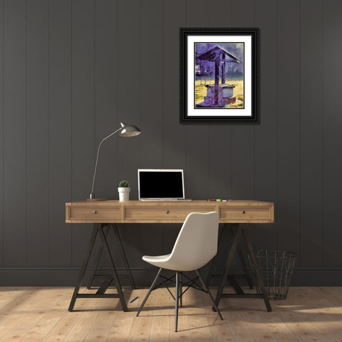 An old Well Black Ornate Wood Framed Art Print with Double Matting by Medeiros, Celito