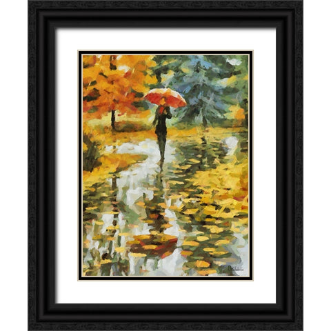 Girl with Red Umbrella Black Ornate Wood Framed Art Print with Double Matting by Medeiros, Celito