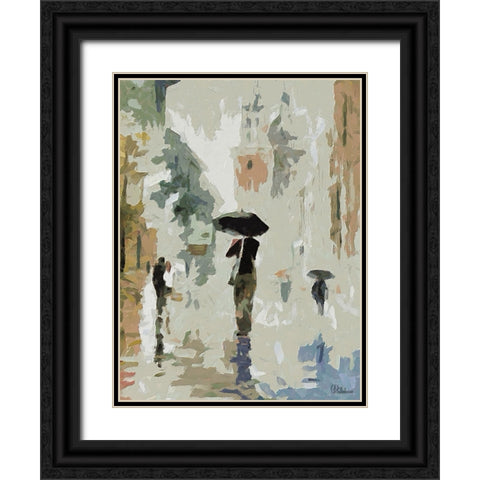 Girl with Black Umbrella Black Ornate Wood Framed Art Print with Double Matting by Medeiros, Celito