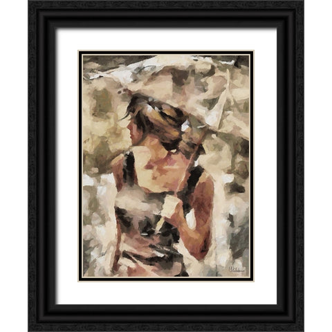 Girl with Brown Umbrella Black Ornate Wood Framed Art Print with Double Matting by Medeiros, Celito