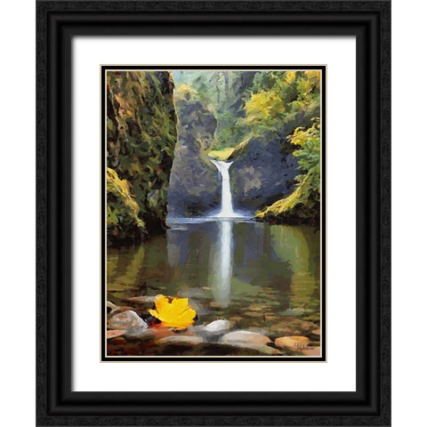 Wattefall with a Yellow Bloom Black Ornate Wood Framed Art Print with Double Matting by Medeiros, Celito