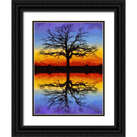 Mirroring Tree Black Ornate Wood Framed Art Print with Double Matting by Medeiros, Celito