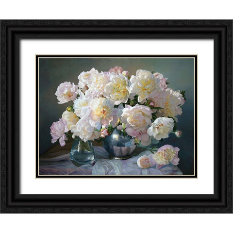 Peonies in Silver Pot III Black Ornate Wood Framed Art Print with Double Matting by Kopania, Zbigniew