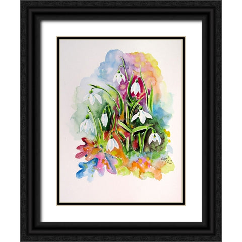 Snowdrops I Black Ornate Wood Framed Art Print with Double Matting by Kovacs, Anna Brigite