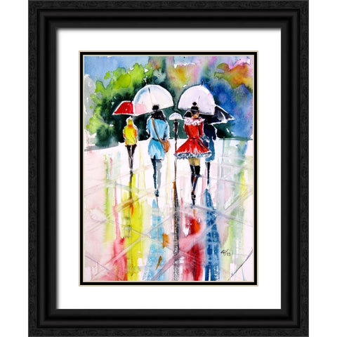Walking Peoples III Black Ornate Wood Framed Art Print with Double Matting by Kovacs, Anna Brigite