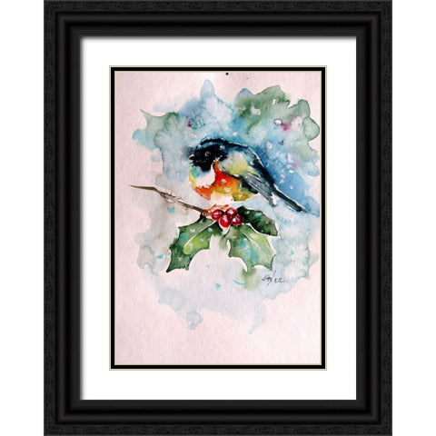 Bird at Snowfall Black Ornate Wood Framed Art Print with Double Matting by Kovacs, Anna Brigite