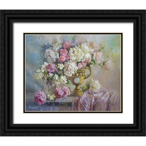 Peonies and Jasmine Black Ornate Wood Framed Art Print with Double Matting by Rogozina, Svetlana