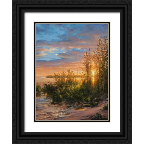 Sunset on the River Black Ornate Wood Framed Art Print with Double Matting by Yushkevich, Viktor