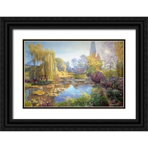 A Garden Monet Style I Black Ornate Wood Framed Art Print with Double Matting by Kopania, Zbigniew