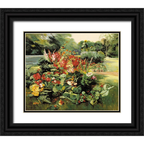 Vue du jardin Black Ornate Wood Framed Art Print with Double Matting by Anonymous