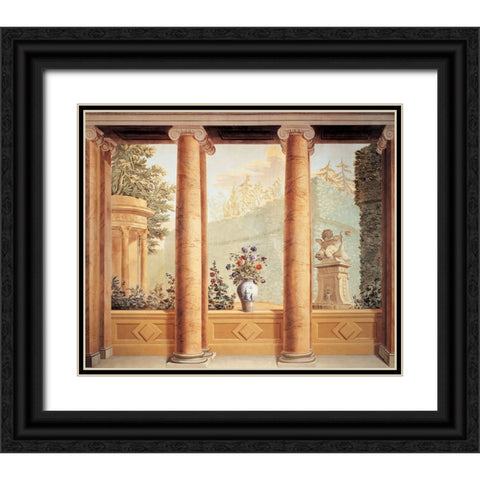 Colonnato con veduta Black Ornate Wood Framed Art Print with Double Matting by Del Moro, Giuseppe