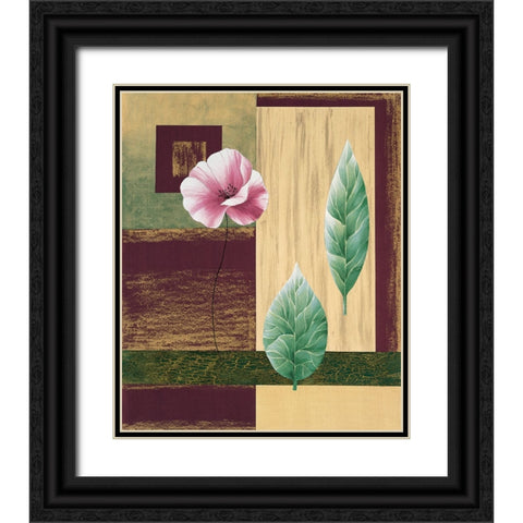 Coquelicots et feuilles I Black Ornate Wood Framed Art Print with Double Matting by Boulez, Genevieve