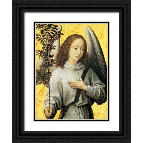 Angelo con ramo dulivo Black Ornate Wood Framed Art Print with Double Matting by Memling, Hans