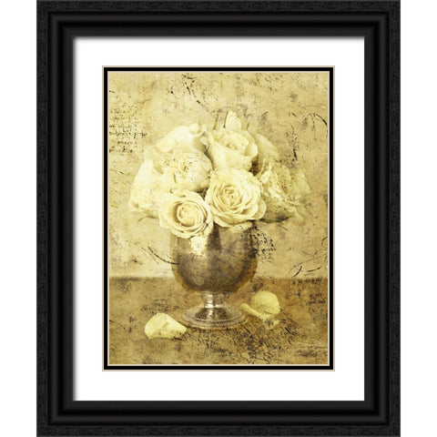 Golden Roses I Black Ornate Wood Framed Art Print with Double Matting by Seba, John