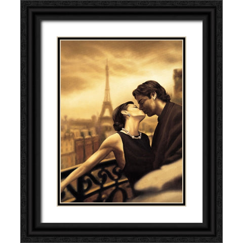 A Paris Kiss Black Ornate Wood Framed Art Print with Double Matting by Arellano, Migdalia