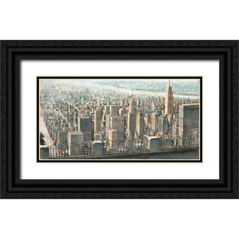 City View of Manhattan Black Ornate Wood Framed Art Print with Double Matting by Daniels, Matthew